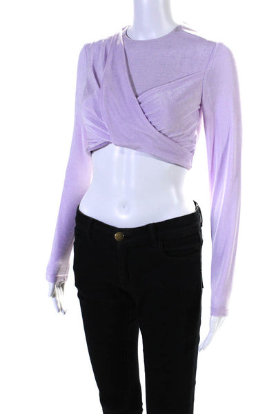 Significant Other Womens Long Sleeve Crew Neck Knit Cropped Shirt Purple Size 4