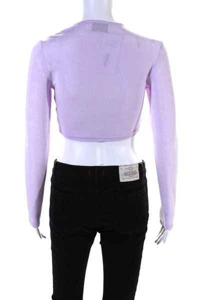 Significant Other Womens Long Sleeve Crew Neck Knit Cropped Shirt Purple Size 4