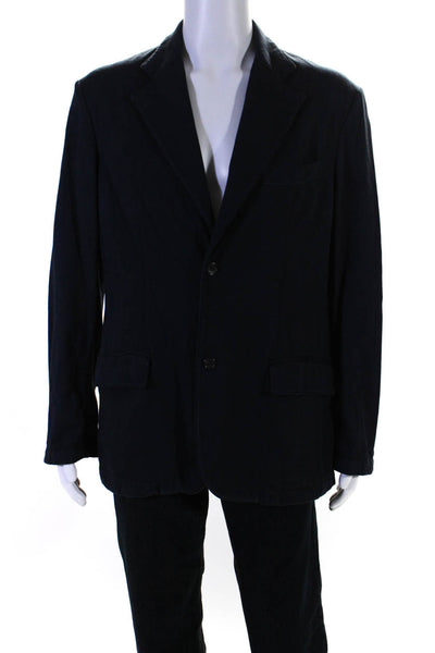 Block Mens Two Button Notched Lapel Knit Jacket Navy Blue Cotton Size Large