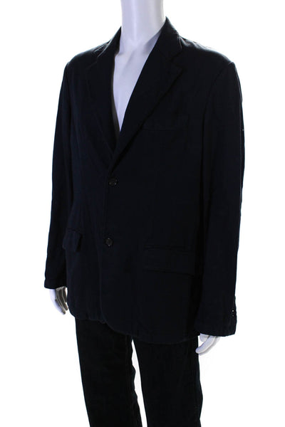 Block Mens Two Button Notched Lapel Knit Jacket Navy Blue Cotton Size Large