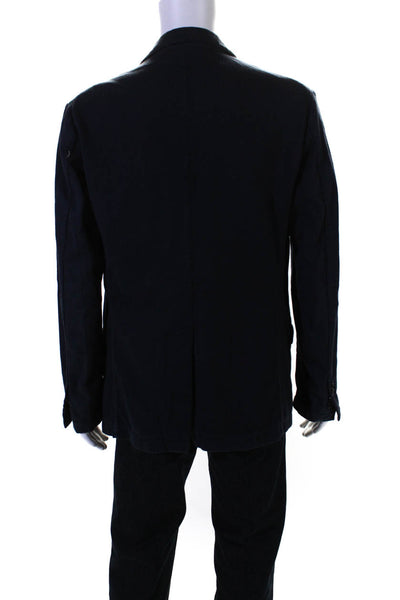 Block Mens Two Button Notched Lapel Knit Jacket Navy Blue Cotton Size Large