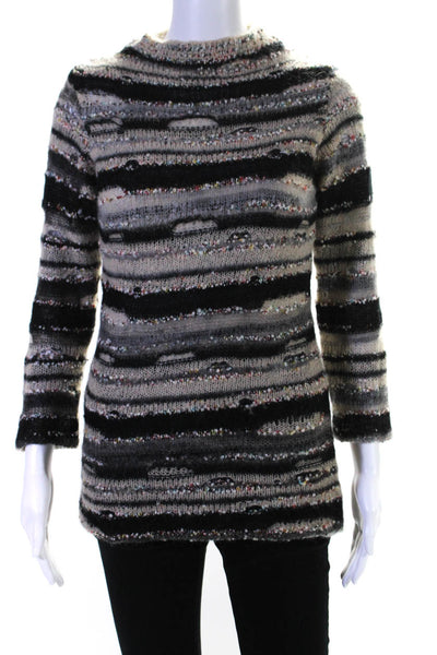 Stefanel Womens Black Multicolor Textured High Neck Pullover Sweater Top Size XS