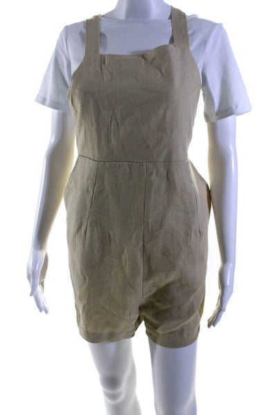 Sir. Womens Solid Beige Linen Square Neck Sleeveless Romper Size 3