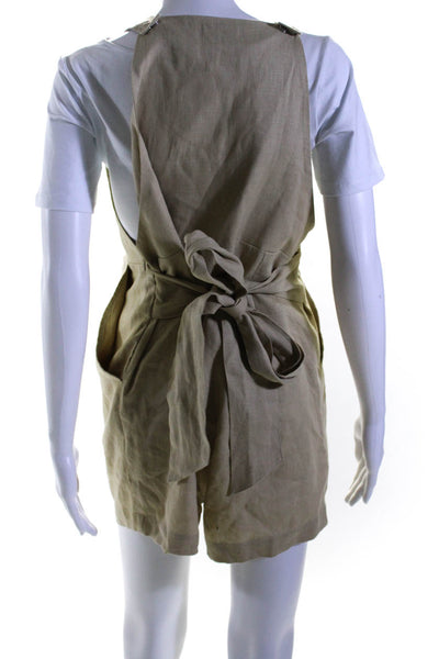 Sir. Womens Solid Beige Linen Square Neck Sleeveless Romper Size 3