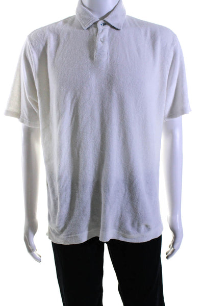 Robert Graham Mens Cotton Terry Textured Collared Buttoned Polo Top White Size M