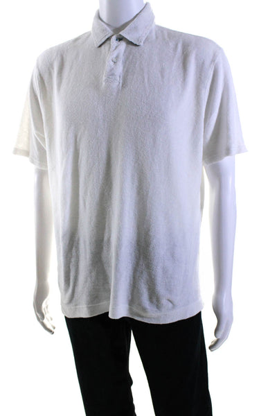 Robert Graham Mens Cotton Terry Textured Collared Buttoned Polo Top White Size M