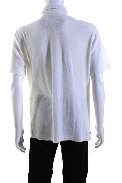 Robert Graham Mens Cotton Terry Textured Collared Buttoned Polo Top White Size M