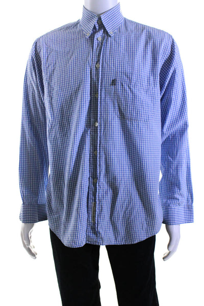 Barbour Mens Cotton Check Print Long Sleeve Collared Buttoned-Up Top Blue Size M