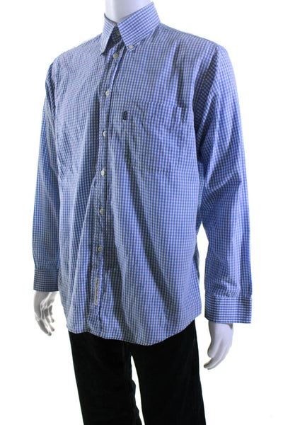 Barbour Mens Cotton Check Print Long Sleeve Collared Buttoned-Up Top Blue Size M