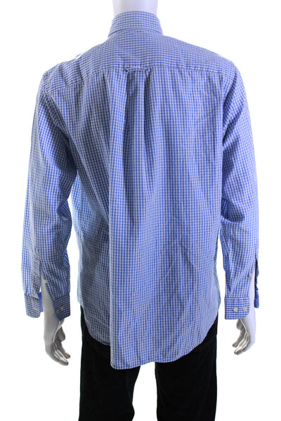 Barbour Mens Cotton Check Print Long Sleeve Collared Buttoned-Up Top Blue Size M