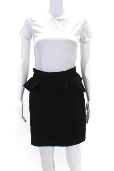 Aaron Ashe Womens Cotton Lined Back Zip Short A-Line Peplum Skirt Black Size M