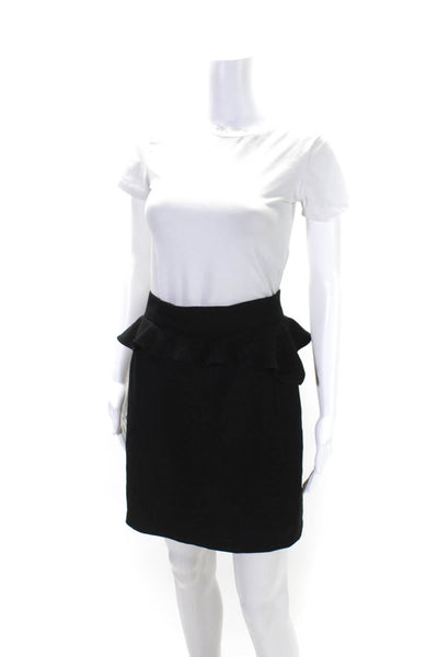 Aaron Ashe Womens Cotton Lined Back Zip Short A-Line Peplum Skirt Black Size M