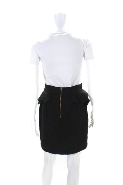 Aaron Ashe Womens Cotton Lined Back Zip Short A-Line Peplum Skirt Black Size M