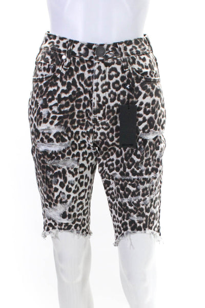 One Teaspoon Womens Cotton Leopard Print Distressed Shorts Multicolor Size 23