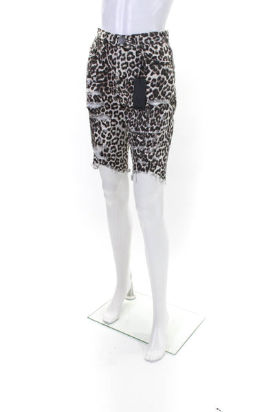 One Teaspoon Womens Cotton Leopard Print Distressed Shorts Multicolor Size 23