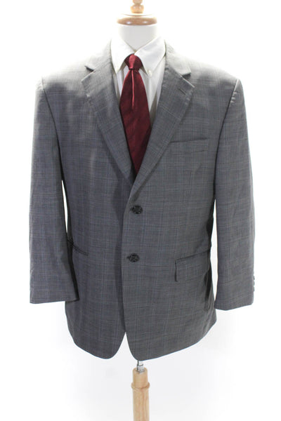 Michael Michael Kors Mens Wool Plaid Print Two Button Blazer Jacket Gray Size 42