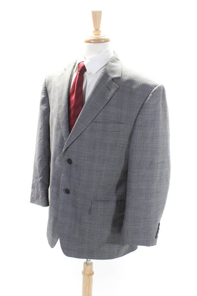 Michael Michael Kors Mens Wool Plaid Print Two Button Blazer Jacket Gray Size 42