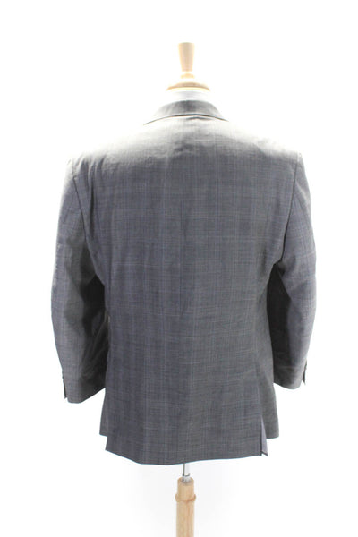 Michael Michael Kors Mens Wool Plaid Print Two Button Blazer Jacket Gray Size 42