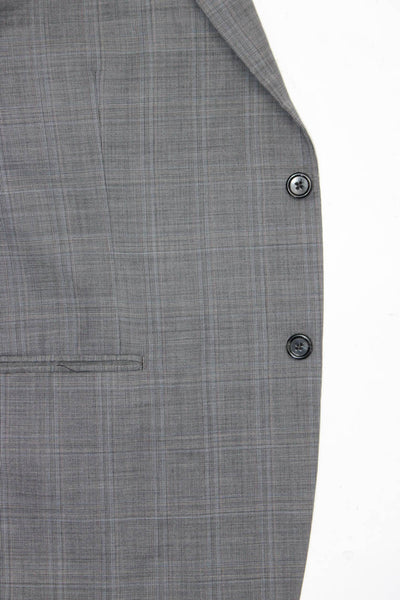 Michael Michael Kors Mens Wool Plaid Print Two Button Blazer Jacket Gray Size 42