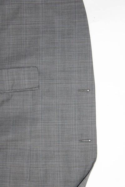 Michael Michael Kors Mens Wool Plaid Print Two Button Blazer Jacket Gray Size 42