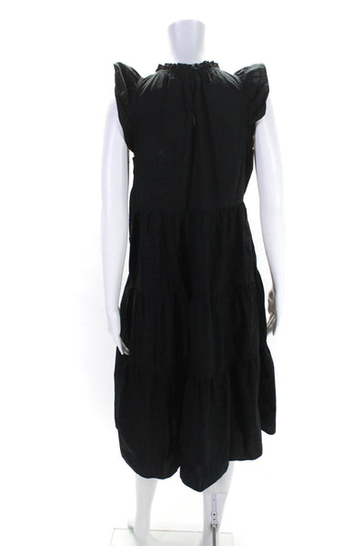 J Crew Women's Round Neck Sleeveless Tiered Midi Dress Black Size MP