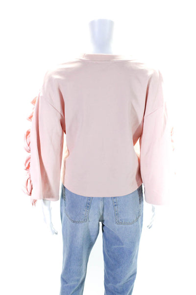 J.O.A. Womens Crew Neck Ruffled Long Sleeve Pullover Sweatshirt Pink Size S