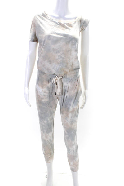 Philanthropy Womens Cotton Tie Dye Short Sleeve Drawstring Jumpsuit Gray Size S