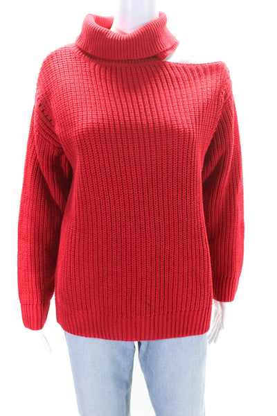 ASTR Cotton Long Sleeve Cutout Turtleneck Sweater Red Size XS