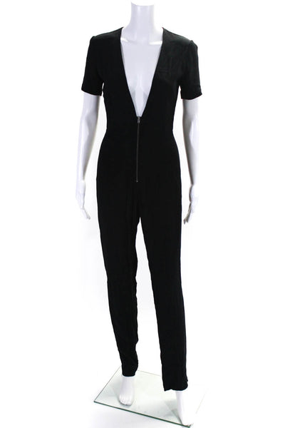 Reformation Women's V-Neck Short Sleeves Straight Leg Jumpsuit Black Size M