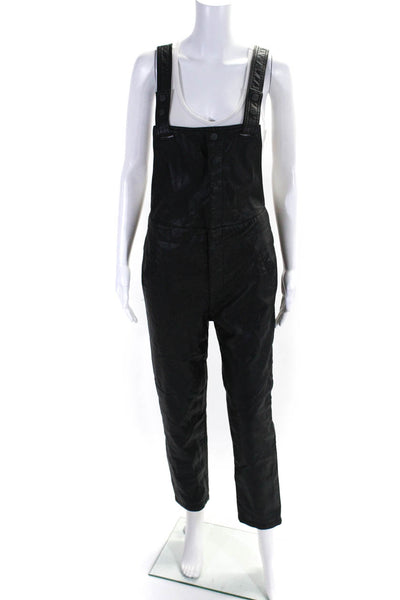 Free People Women's Sleeveless Straight Leg Faux Leather Jumpsuit Black Size 2