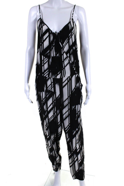 Parker Womens Silk Abstract Print V Neck Jumpsuit Black White Size M