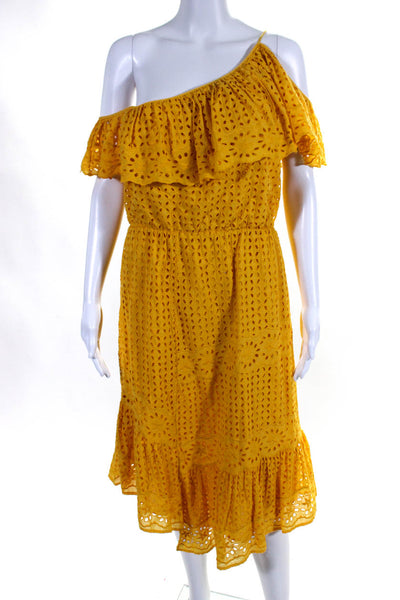 Joie Womens Cotton Eyelet Lace One Shoulder Ruffle Sundress Yellow Size S