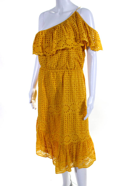 Joie Womens Cotton Eyelet Lace One Shoulder Ruffle Sundress Yellow Size S