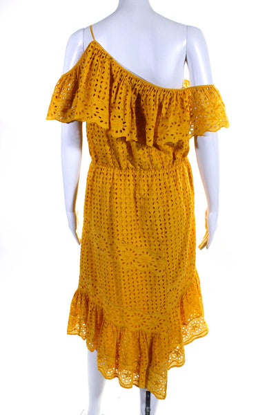 Joie Womens Cotton Eyelet Lace One Shoulder Ruffle Sundress Yellow Size S