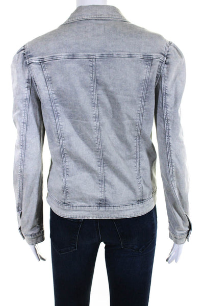 Driftwood Womens Puff Sleeve Acid Wash Button Down Denim Jacket Gray Size S