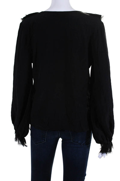 Alexis Womens Silk Long Sleeves Ruffled V Neck Blouse Black Size Extra Small