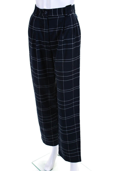 MONKL Womens Plaid High Rise Pleated Front Trousers Navy Blue White Size 32