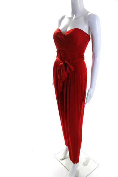 Catherine Malandrino Womens Silk Pleated Zipped Sweetheart Jumpsuit Red Size 2