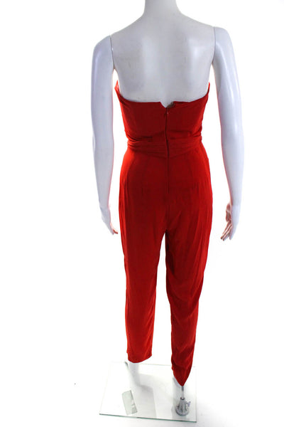 Catherine Malandrino Womens Silk Pleated Zipped Sweetheart Jumpsuit Red Size 2