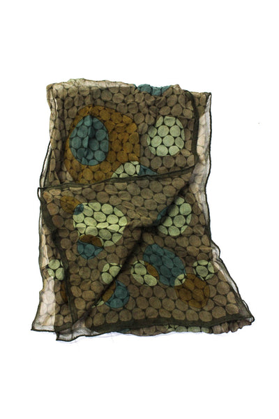 Halston Womens Silk Polka Dotted Geometric Sheer Wrapped Scarf Green Size OS