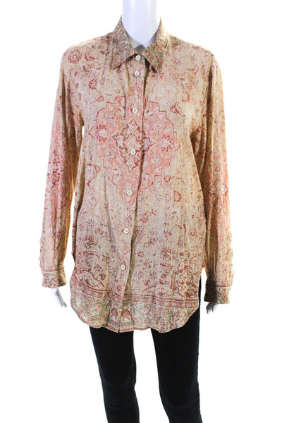 ACNE Studios Womens Brown Cotton Printed Long Sleeve Button Down Shirt Size 36