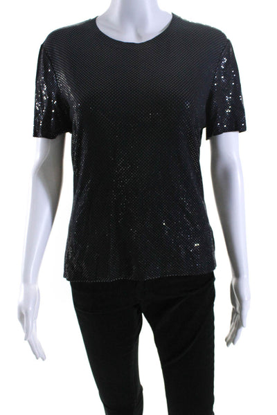 St. John Caviar Womens Short Sleeves Stretch Pullover Blouse Black Size Medium