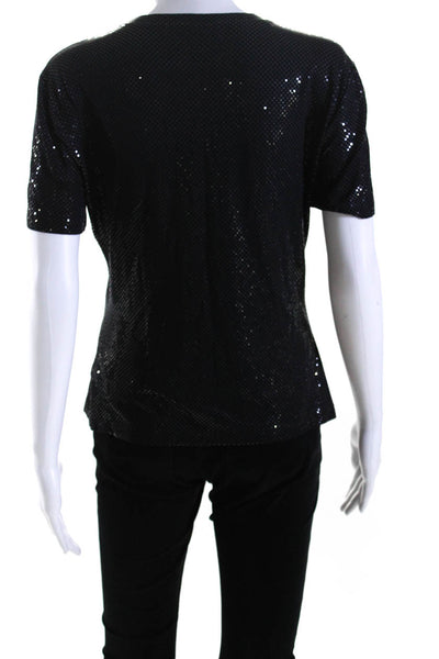 St. John Caviar Womens Short Sleeves Stretch Pullover Blouse Black Size Medium