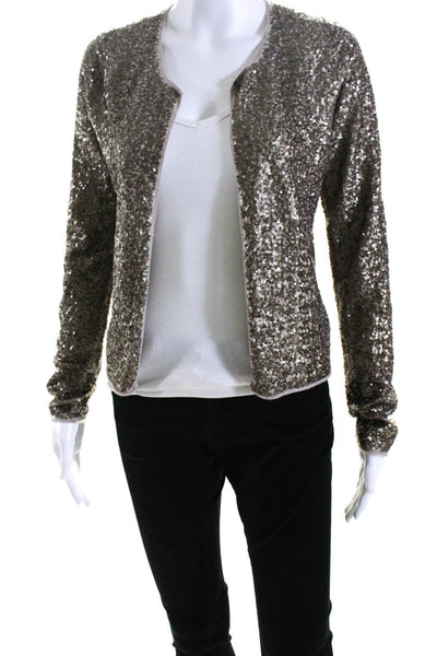 Zadig & Voltaire Deluxe Womens Sequined Cardigan Sweater Brown Wool Size Medium