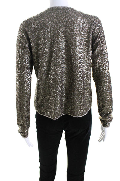 Zadig & Voltaire Deluxe Womens Sequined Cardigan Sweater Brown Wool Size Medium