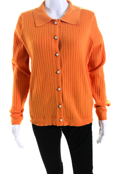 Nanette Lepore Women's Long Sleeves Ribbed Cardigan Sweater Orange Size L