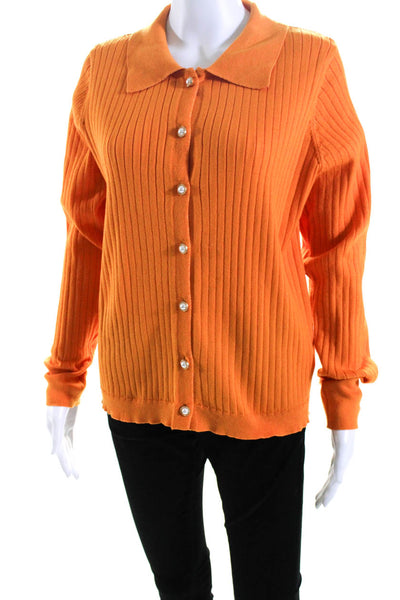 Nanette Lepore Women's Long Sleeves Ribbed Cardigan Sweater Orange Size L