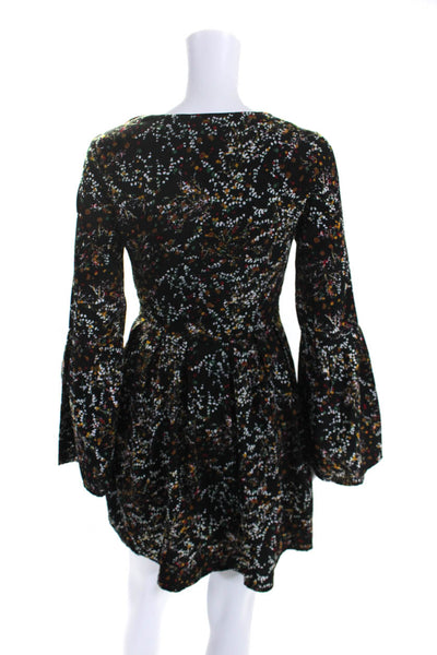 Lucca Womens Long Bell Sleeve Floral A Line Popover Dress Black Green Red XS