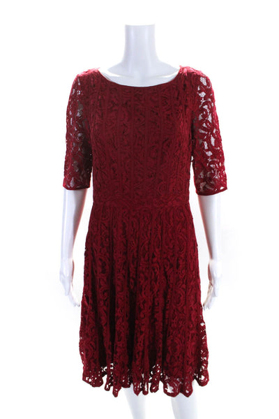 Adrianna Papell Womens Half Sleeve Boat Neck Lace A Line Dress Red Size 8