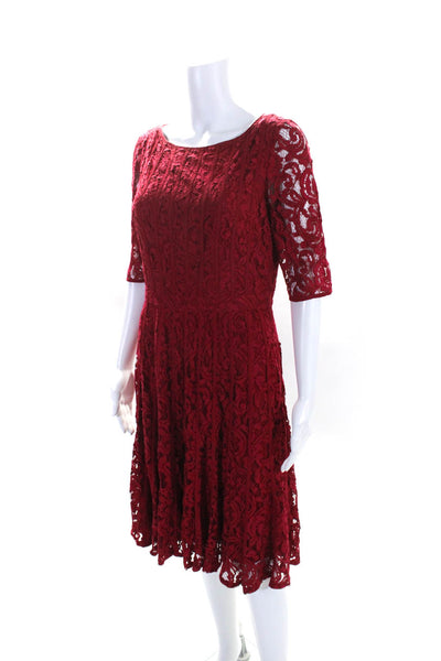 Adrianna Papell Womens Half Sleeve Boat Neck Lace A Line Dress Red Size 8